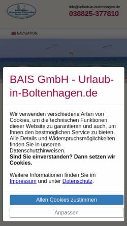 Vorschau der mobilen Webseite www.urlaub-in-boltenhagen.de, Boltenhagener Appartement & Immobilien Service GmbH (BAIS)