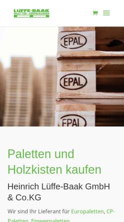 Vorschau der mobilen Webseite www.paletten-holzkisten-kaufen.de, Heinrich Lüffe-Baak GmbH & Co.