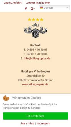 Vorschau der mobilen Webseite www.villa-gropius.de, Hotel Villa Gropius
