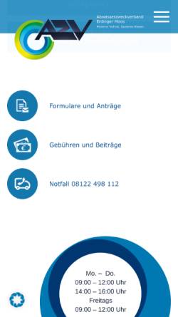 Vorschau der mobilen Webseite www.azv-em.de, Abwasserzweckverband Erdinger Moos - Körperschaft des öffentlichen Rechts