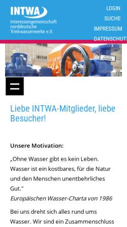 Vorschau der mobilen Webseite www.intwa.de, Interessengemeinschaft Norddeutscher Trinkwasserwerke e.V. (INTWA)