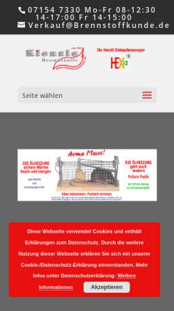 Vorschau der mobilen Webseite www.kienzlebrennstoffe.de, Kienzle Brennstoffe GmbH