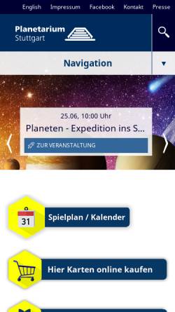 Vorschau der mobilen Webseite planetarium-stuttgart.de, Carl-Zeiss-Planetarium