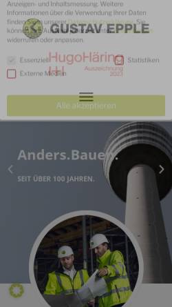 Vorschau der mobilen Webseite gustav-epple.de, Gustav Epple Bauunternehmung GmbH