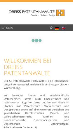 Vorschau der mobilen Webseite www.dreiss.de, Patentanwälte Dreiss
