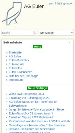 Vorschau der mobilen Webseite www.ageulen.de, Arbeitsgemeinschaft zum Schutz bedrohter Eulen