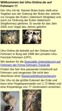 Vorschau der mobilen Webseite www.uhu-online.de, UFF Interessenvereinigung Uhu-Fanclub-Fehmarn