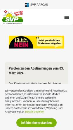 Vorschau der mobilen Webseite www.svpag.ch, Schweizerische Volkspartei Aargau - SVP