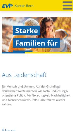 Vorschau der mobilen Webseite www.evp-be.ch, Evangelische Volkspartei Kanton Bern - EVP
