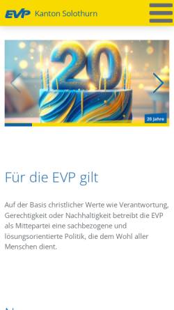 Vorschau der mobilen Webseite www.evp-so.ch, Evangelische Volkspartei Kanton Solothurn - EVP