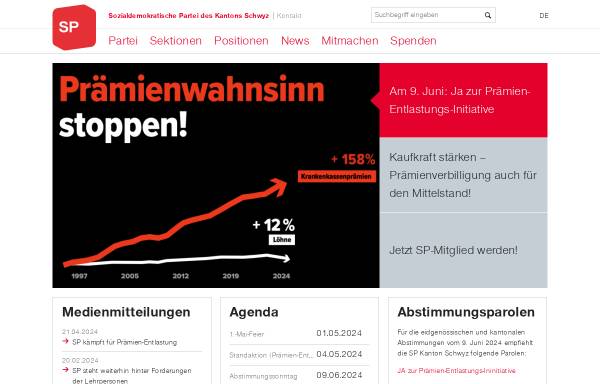 Vorschau von www.spschwyz.ch, Sozialdemokratische Partei Kanton Schwyz - SP
