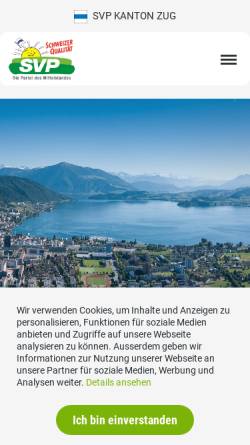 Vorschau der mobilen Webseite www.svp-zug.ch, Schweizerische Volkspartei Kanton Zug - SVP