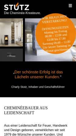 Vorschau der mobilen Webseite www.chemineestutz.ch, Chemineebau Stutz AG
