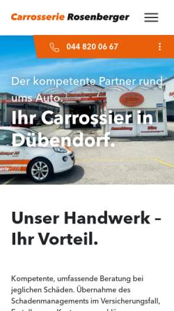Vorschau der mobilen Webseite www.carrosserie-rosenberger.ch, Carrosserie Rosenberger AG