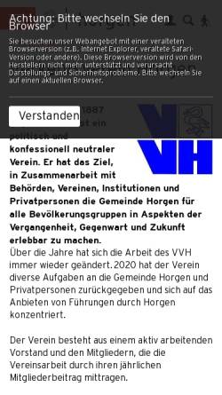 Vorschau der mobilen Webseite www.vvh.ch, Verkersverein / Tourismus