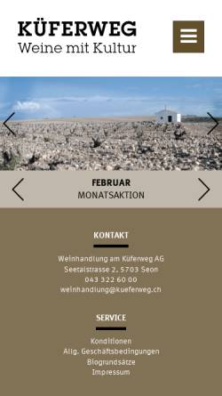 Vorschau der mobilen Webseite www.kueferweg.ch, Weinhandlung am Küferweg AG