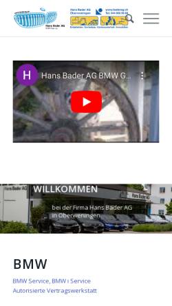 Vorschau der mobilen Webseite www.baderag.ch, Hans Bader AG - BMW-Vertretung Oberweningen