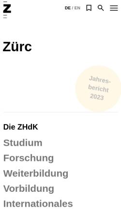 Vorschau der mobilen Webseite www.zhdk.ch, Zürcher Hochschule der Künste
