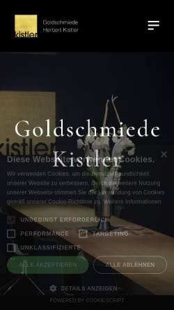 Vorschau der mobilen Webseite www.goldschmiedekistler.ch, Goldschmiede Herbert Kistler
