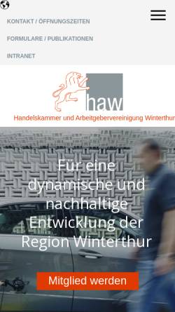 Vorschau der mobilen Webseite www.haw.ch, Handelskammer und Arbeitgebervereinigung Winterthur HAW