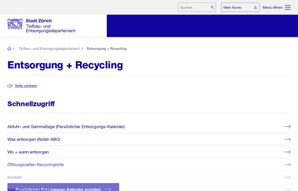 Vorschau von www.erz.ch, Entsorgung und Recycling