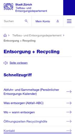 Vorschau der mobilen Webseite www.erz.ch, Entsorgung und Recycling