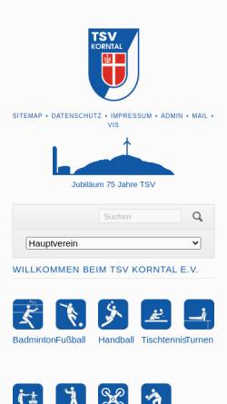 Vorschau der mobilen Webseite www.tsvkorntal.de, TSV Korntal e.V.