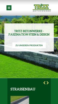 Vorschau der mobilen Webseite www.tritz-betonwerke.de, Tritz Betonwerke