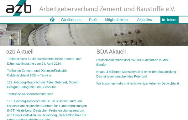 Vorschau von www.agvzem.de, Arbeitgeberverband Zement und Baustoffe e.V. (AZB)