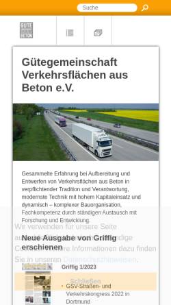 Vorschau der mobilen Webseite guetegemeinschaft-beton.de, Gütegemeinschaft Verkehrsflächen aus Beton e.V.