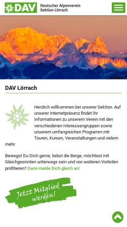Vorschau der mobilen Webseite www.alpenverein-loerrach.de, DAV Sektion Lörrach