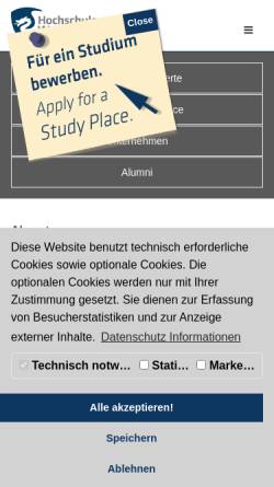 Vorschau der mobilen Webseite www.fh-worms.de, Fachhochschule Worms