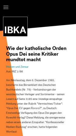 Vorschau der mobilen Webseite www.ibka.org, Wie der katholische Orden Opus Dei seine Kritiker mundtot macht
