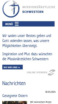 Vorschau der mobilen Webseite www.missionsaerztliche-schwestern.org, Katholische Missionsärztliche Schwestern Deutschland