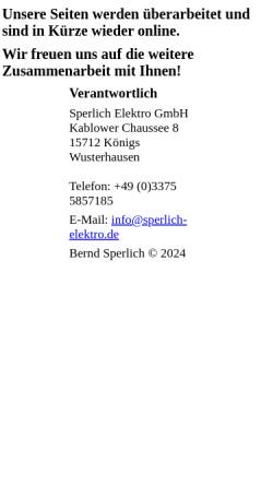 Vorschau der mobilen Webseite www.sperlich-elektro.de, Sperlich Elektroinstallation Beleuchtungstechnik GmbH
