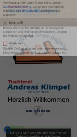 Vorschau der mobilen Webseite tischlerei-klimpel.de, Tischlerei Andreas Klimpel