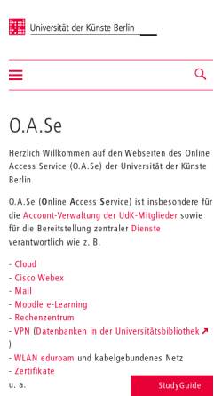 Vorschau der mobilen Webseite www.oase.udk-berlin.de, OASE - Online Access Service der UdK
