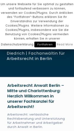 Vorschau der mobilen Webseite www.rechtsanwalt-arbeitsrecht-berlin-diedrich.de, Anwaltskanzlei Bettina Diedrich