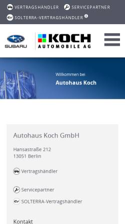 Vorschau der mobilen Webseite www.subaru-berlin.de, Fahrzeughaus Karge OHG - Subaru-Vertragshändler