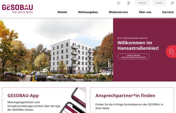 Vorschau von www.gesobau.de, GESOBAU - Wohnungsbaugesellschaft