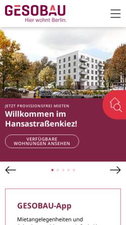 Vorschau der mobilen Webseite www.gesobau.de, GESOBAU - Wohnungsbaugesellschaft