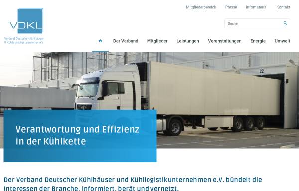 Vorschau von www.vdkl.de, VDKL - Verband Deutscher Kühlhäuser und Kühllogistikunternehmen e.V.