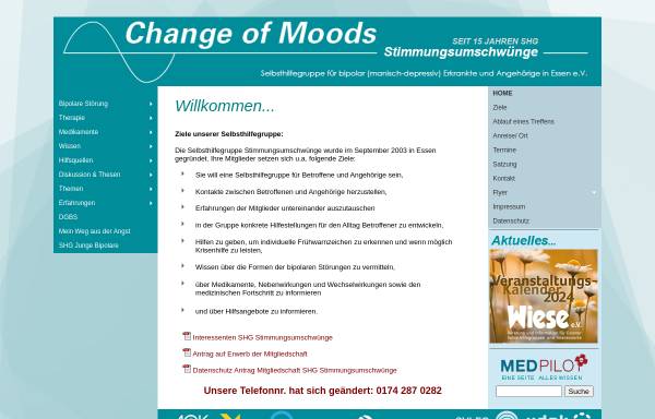 Vorschau von www.change-of-moods.de, Change Of Moods Stimmungsumschwünge - Selbsthilfegruppe für bipolar (manisch- depressiv) Erkrankte und Angehörige in Essen e.V.