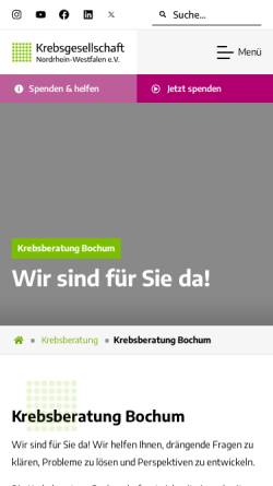 Vorschau der mobilen Webseite www.krebsberatung-bochum.de, Selbsthilfegruppe für Krebsbetroffene Bochum e.V.