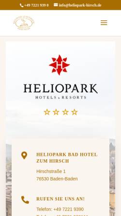 Vorschau der mobilen Webseite www.heliopark-hirsch.de, Heliopark Bad Hotel zum Hirsch