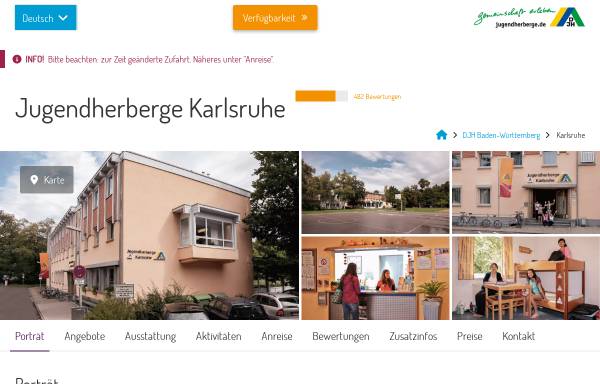 Vorschau von www.jugendherberge-karlsruhe.de, Jugendherberge Karlsruhe