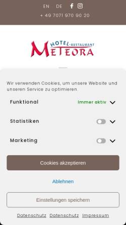 Vorschau der mobilen Webseite www.hotel-meteora.de, Hotel-Restaurant Meteora (vormals Kürner)
