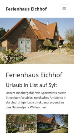 Vorschau der mobilen Webseite www.sylt-eichhof.de, Ferienwohnungen Klose-Eichhof
