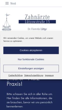 Vorschau der mobilen Webseite www.dr-luettge.de, Zahnarztpraxis Dr. med. dent. Lüttge