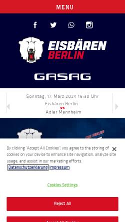 Vorschau der mobilen Webseite www.eisbaeren.de, EHC Eisbären Berlin